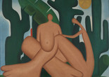 Tarsila do Amaral. Anthropogaphy (Antropofagia). 1929. Oil on canvas, 49 5/8 x 55 15/16″. Acervo da Fundação José e Paulina Nemirovsky, em comodato com a Pinacoteca do Estado de São Paulo. © Tarsila do Amaral Licenciamentos