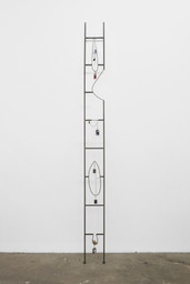 Em Rooney. Pictures, Keychains, Freedom Ladder. 2016. Welded steel, picture keychains, chromogenic color prints, pewter charms, chain, 119 x 9 inches (302.3 x 22.9 cm). Courtesy the artist and Bodega, New York. © 2018 Em Rooney