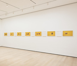 Huong Ngo and Hong-An Truong. The opposite of looking is not invisibility. The opposite of yellow is not gold(installation view).  2016. Pigmented inkjet prints, laser cut prints. Two large inkjet prints prints: 44 × 44" (111.8 × 111.8 cm); Seven small inkjet prints, framed: 14 × 22 × 2" (35.6 × 55.9 × 5.1 cm); Six laser cut prints, framed: 14 × 12 × 2" (35.6 × 30.5 × 5.1 cm). Courtesy the artists © 2018 Huong Ngo and Hong-An Truong