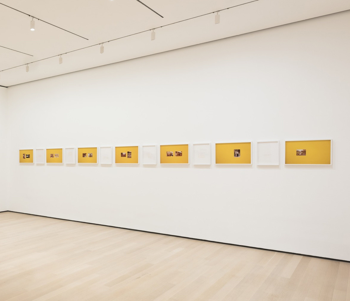 Huong Ngo and Hong-An Truong. _The opposite of looking is not invisibility. The opposite of yellow is not gold_(installation view). 2016. Pigmented inkjet prints, laser cut prints. Two large inkjet prints prints: 44 × 44" (111.8 × 111.8 cm); Seven small inkjet prints, framed: 14 × 22 × 2" (35.6 × 55.9 × 5.1 cm); Six laser cut prints, framed: 14 × 12 × 2" (35.6 × 30.5 × 5.1 cm). Courtesy the artists © 2018 Huong Ngo and Hong-An Truong