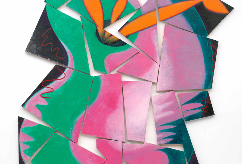 Elizabeth Murray. Painters Progress. 1981. Oil on canvas, nineteen panels, 9′ 8″ x 7′ 9″ (294.5 x 236.2 cm). The Museum of Modern Art, New York. © 2018 Estate of Elizabeth Murray / Artists Rights Society (ARS), New York. Acquired through the Bernhill Fund and gift of Agnes Gund. Photo: Paige Knight