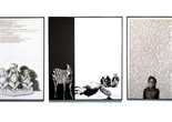 Adrian Piper. Decide Who You Are #1: Skinned Alive. 1992. Screenprinted images and text on three sheets of paper, mounted on foam core 72 × 42 in. (182.8 × 106.7 cm); 72 × 63 in. (182.8 × 160 cm); and 72 × 42 in. (182.8 × 106.7 cm). Collection Margaret and Daniel S. Loeb. © Adrian Piper Research Archive Foundation Berlin