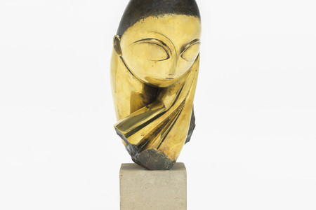Constantin Brâncuși. Mlle Pogany. Version I, 1913 (after a marble of 1912). Bronze with black patina, 17 1/4 x 8 1/2 x 12 1/2&#34; (43.8 x 21.5 x 31.7 cm), on limestone base, 5 3/4 x 6 1/8 x 7 3/8&#34; (14.6 x 15.6 x 18.7 cm). Acquired through the Lillie P. Bliss Bequest (by exchange). © 2018 Artists Rights Society (ARS), New York/ADAGP, Paris