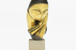 Constantin Brâncuși. Mlle Pogany. Version I, 1913 (after a marble of 1912). Bronze with black patina, 17 1/4 x 8 1/2 x 12 1/2&#34; (43.8 x 21.5 x 31.7 cm), on limestone base, 5 3/4 x 6 1/8 x 7 3/8&#34; (14.6 x 15.6 x 18.7 cm). Acquired through the Lillie P. Bliss Bequest (by exchange). © 2018 Artists Rights Society (ARS), New York/ADAGP, Paris