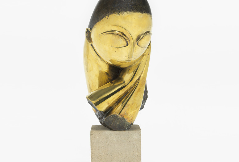 Constantin Brâncuși. Mlle Pogany. Version I, 1913 (after a marble of 1912). Bronze with black patina, 17 1/4 x 8 1/2 x 12 1/2" (43.8 x 21.5 x 31.7 cm), on limestone base, 5 3/4 x 6 1/8 x 7 3/8" (14.6 x 15.6 x 18.7 cm). Acquired through the Lillie P. Bliss Bequest (by exchange). © 2018 Artists Rights Society (ARS), New York/ADAGP, Paris