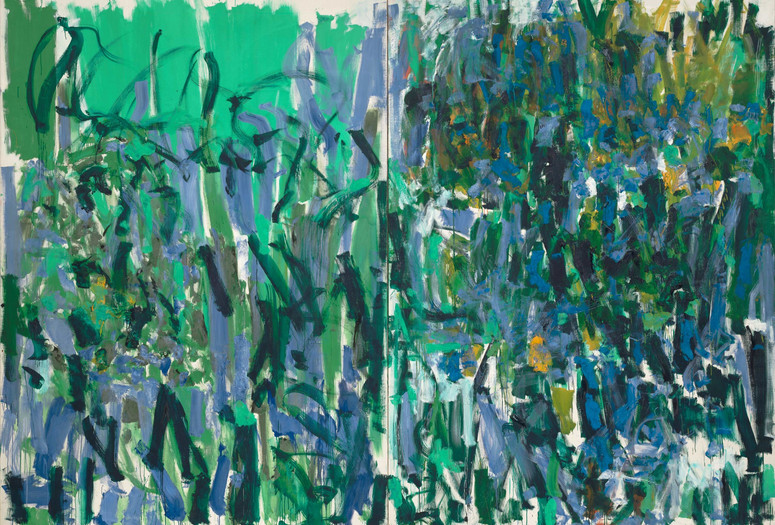 Joan Mitchell. No Rain. 1976. Oil on canvas, two panels, 9&#39; 2&#34; x 13&#39; 1 /58&#34; (279.5 x 400.4 cm). Gift of The Estate of Joan Mitchell. © Estate of Joan Mitchell