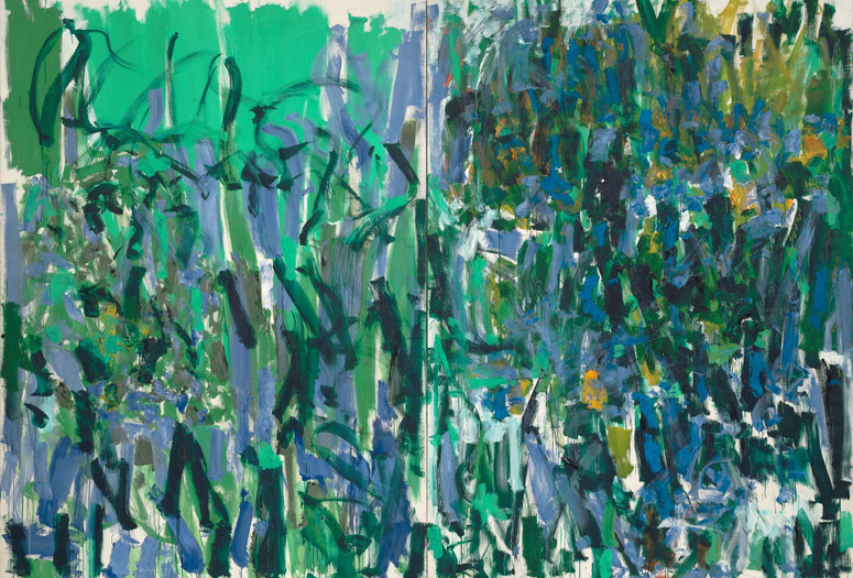 Joan Mitchell. No Rain. 1976. Oil on canvas, two panels, 9' 2" x 13' 1 /58" (279.5 x 400.4 cm). Gift of The Estate of Joan Mitchell. © Estate of Joan Mitchell