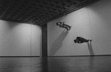 Trisha Brown. Still from Walking on the Wall, 1971. Film by Elaine Summers