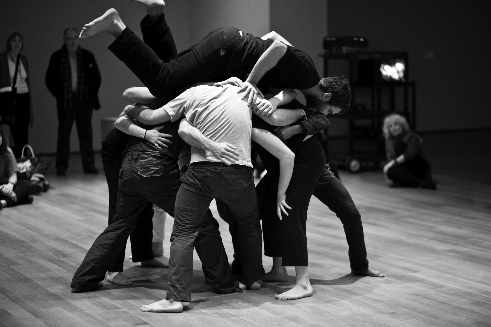 Simone Forti. _Huddle_, 1961. Performance. 10 min. Committee on Media and Performance Art Funds. © 2018 The Museum of Modern Art, New York. Performed in _Performance 2: Simone Forti_, The Museum of Modern Art, New York, March 7 - 8, 2009 Digital image: © 2018 Yi-Chun Wu/The Museum of Modern Art, New York