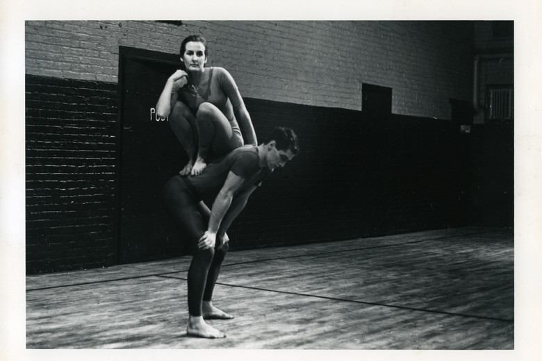 Peter Moore’s photograph of Trisha Brown and Steve Paxton in Brown’s Lightfall. Performed at Concert of Dance #4, Judson Memorial Church, January 30, 1963. © Barbara Moore/Licensed by VAGA, New York, NY. Courtesy Paula Cooper Gallery, New York