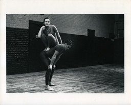 Peter Moore’s photograph of Trisha Brown and Steve Paxton in Brown’s Lightfall. Performed at Concert of Dance #4, Judson Memorial Church, January 30, 1963. © Barbara Moore/Licensed by VAGA, New York, NY. Courtesy Paula Cooper Gallery, New York