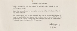 La Monte Young.  “Composition 1960 #5” (June 8), 1960. Mimeograph. The Gilbert and Lila Silverman Fluxus Collection Gift