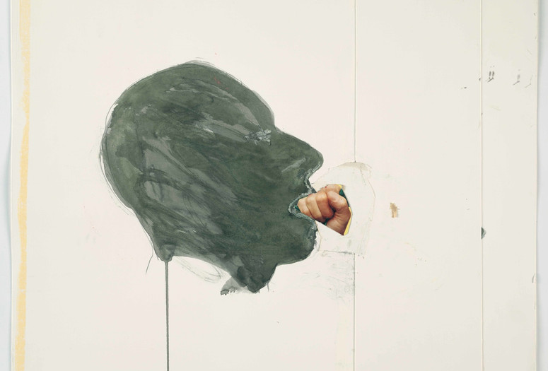 Bruce Nauman. Fist in Mouth. 1990. Cut-and-pasted printed paper and paper with watercolor and pencil on paper, 20 1/4 x 23 3/4&#34; (51.4 x 60.3 cm). The Museum of Modern Art, New York. Purchased with funds given by Edward R. Broida. © 2017 Bruce Nauman/Artists Rights Society (ARS), New York