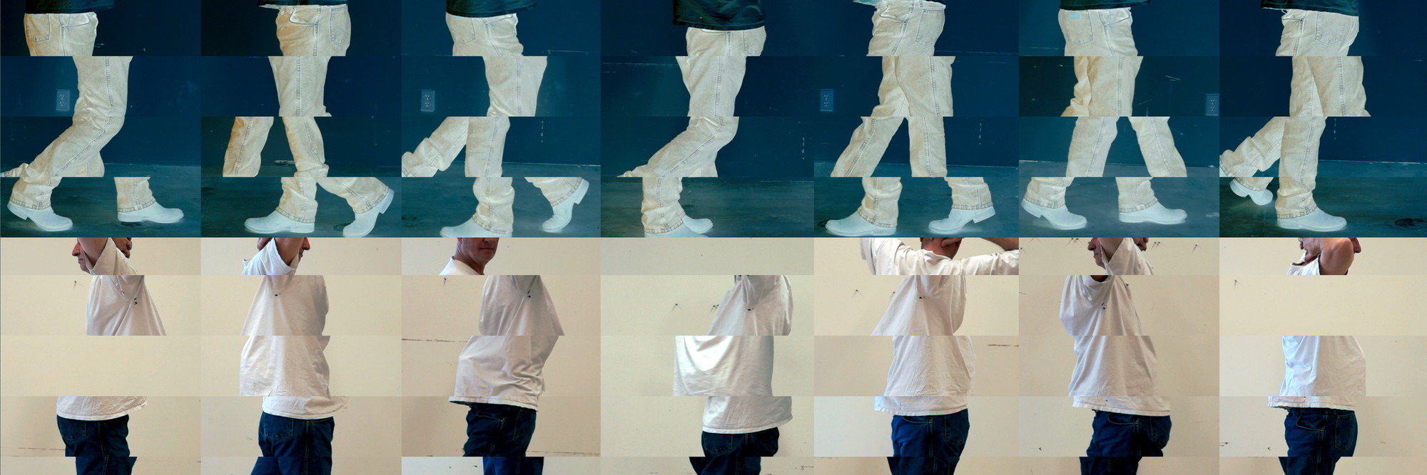Still from Contrapposto Studies, i through vii (detail). 2015/16. Seven-channel video. Jointly owned by The Museum of Modern Art, New York, acquired in part through the generosity of Agnes Gund and Jo Carole and Ronald S. Lauder; and Emanuel Hoffmann Foundation, gift of the president 2017, on permanent loan to Öffentliche Kunstsammlung Basel. © 2018 Bruce Nauman/Artists Rights Society (ARS), New York