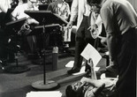 Conductor Lou Brown, Jerry Lewis, and producer Ernest Glucksman, scoring session for The Nutty Professor, 1963. Photo: Bud Fraker. Courtesy Chris Lewis