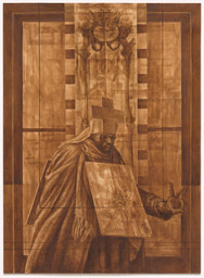 Charles White. Black Pope (Sandwich Board Man). 1973. Oil wash on board, 60 x 43 7/8 (152.4 x 111.4 cm). The Museum of Modern Art, New York. Richard S. Zeisler Bequest (by exchange), The Friends of Education of The Museum of Modern Art, Committee on Drawings Fund, and Agnes Gund. © The Charles White Archives/ Digital Image © The Museum of Modern Art/ Licensed by SCALA/Art Resource, NY