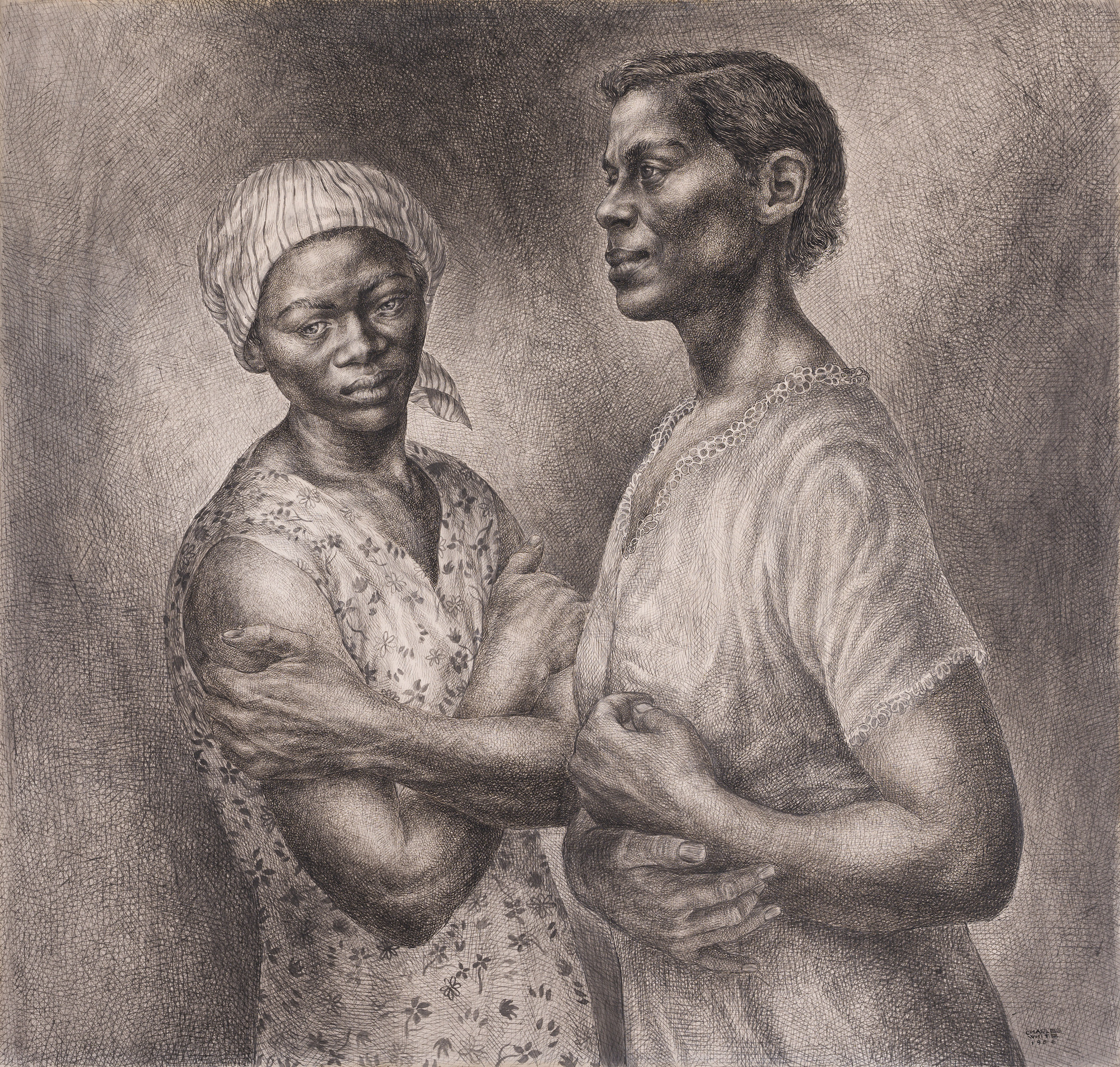 Charles White. _Oh, Mary, Don’t You Weep_. 1956. Graphite and pen and ink on board, 39 1/4 x 41 1/2" (99.7 x 102.9 cm). Crystal Bridges Museum of American Art, Bentonville, AR. © The Charles White Archives/ Photo: Edward C. Robinson III