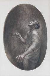 Charles White. Folksinger (Voice of Jericho: Portrait of Harry Belafonte). 1957. Ink and colored ink with white additions on board, 52 x 34" (131.8 x 86.5 cm). Collection Pamela and Harry Belafonte. © The Charles White Archives/ Photo: Christopher Burke Studio