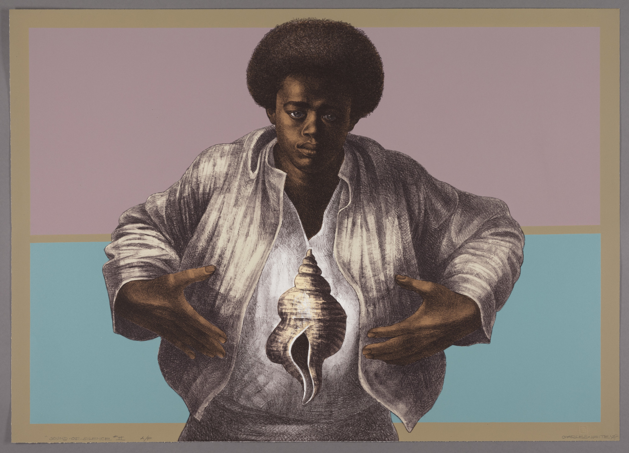 Charles White. _Sound of Silence_. 1978. Lithograph, 25 1/8 x 35 5/16" (63.8 x 89.7 cm). The Art Institute of Chicago, Margaret Fisher Fund. © The Charles White Archives/ © The Art Institute of Chicago