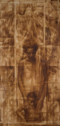 Charles White. Wanted Poster Series #17. 1971. Oil wash and pencil on poster board. 60 × 30" (152.4 × 76.2 cm). Collection of the Flint Institute of Arts, Flint, Michigan, Gift of Mr. and Mrs. B. Morris Pelavin. © The Charles White Archives