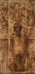 Charles White. Wanted Poster Series #17. 1971. Oil wash and pencil on poster board. 60 × 30" (152.4 × 76.2 cm). Collection of the Flint Institute of Arts, Flint, Michigan, Gift of Mr. and Mrs. B. Morris Pelavin. © The Charles White Archives