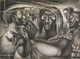 Charles White. Trenton Six. 1949. Ink over graphite underdrawing on paperboard. 21 15/16 × 29 7/8" (55.7 × 75.9 cm). Amon Carter Museum of American Art, Fort Worth, TX. © The Charles White Archives
