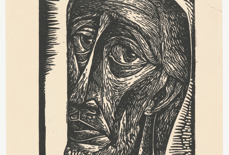 Charles White. Untitled (Bearded Man). c. 1949. Linoleum cut. Composition: 7 13/16 x 6" (19.9 x 15.2 cm); sheet: 10 1/2 x 8 5/16" (26.7 x 21.1 cm). John B. Turner Fund. © 2018 The Charles White Archives. Photo: Peter Butler