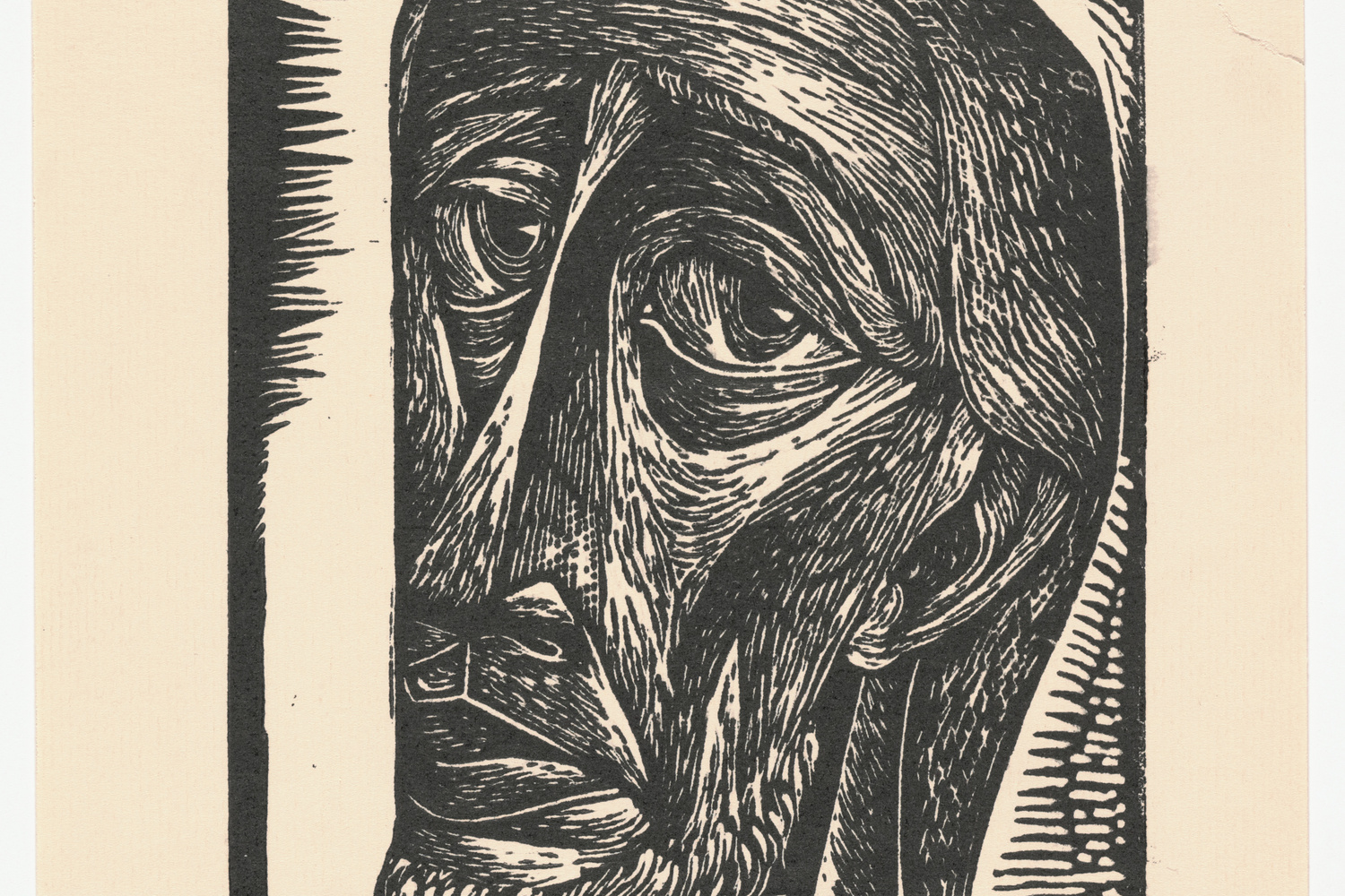 Charles White. Untitled (Bearded Man). c. 1949. Linoleum cut. Composition: 7 13/16 x 6" (19.9 x 15.2 cm); sheet: 10 1/2 x 8 5/16" (26.7 x 21.1 cm). John B. Turner Fund. © 2018 The Charles White Archives. Photo: Peter Butler