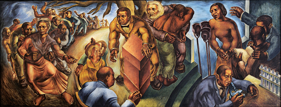 Charles White. Five Great American Negroes. 1939. The mural depicts from left to right: Sojourner Truth, Booker T. Washington, Frederick Douglass, Marian Anderson, and George Washington Carver.