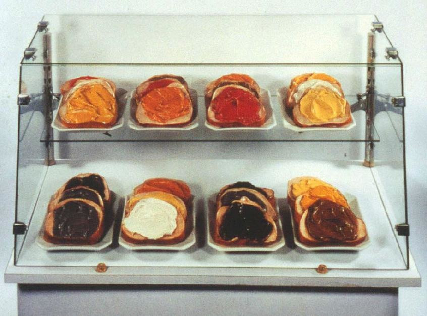 Tartines
Date: 1964
Medium: Plaster painted with tempera, on porcelain plates, glass and metal case; 24 tartines in case
Dimensions: 15 1/4 x 32 1/4 x 17 3/4" (38.7 x 81.9 x 45.1 cm)
Credit Line: Collection Martin Z. Margulies
