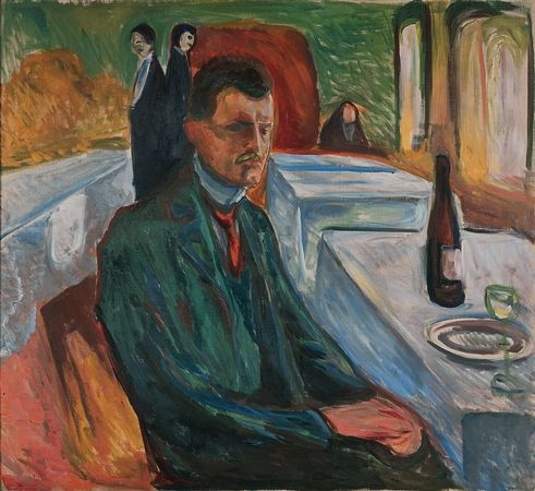 Edvard Munch. Self-Portrait with a Bottle of Wine/Self-Portrait in Weimar. 1906
