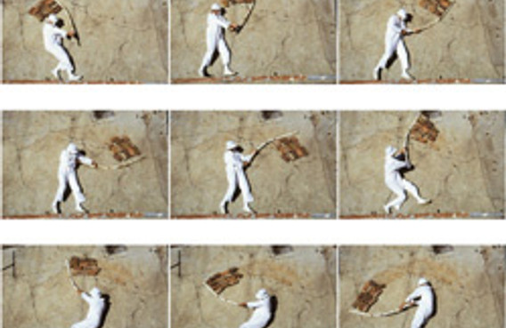 Robin Rhode. Stone Flag. 2004. Nine chromogenic color prints, each 12 1/16 x 18 1/16&#34; (30.6 x 45.8 cm). The Museum of Modern Art, New York. Fund for the Twenty-First Century. © 2005 Robin Rhode