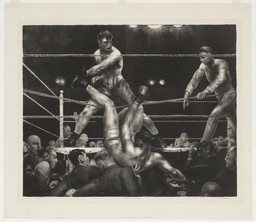 George Bellows (American, 1882–1925)
Dempsey and Firpo
1923-24
Lithograph
composition: 18 1/8 x 22 3/8" (46 x 56.9 cm); sheet: 22 3/4 x 26" (57.8
x 66 cm)
Abby Aldrich Rockefeller Fund