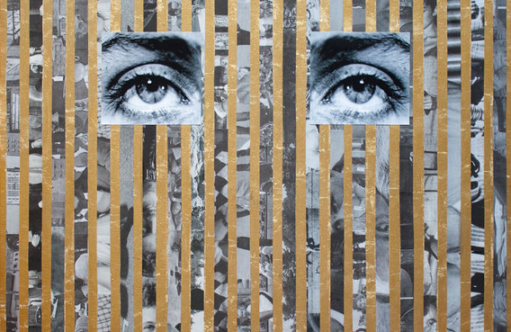 Anna Ostoya. Lee No. 1. 2013. Pigmented inkjet print, gold leaf, and newspaper on canvas, 24 x 20&#34; (61 x 50.8 cm). Courtesy the artist and Bortolami Gallery, New York. © Anna Ostoya