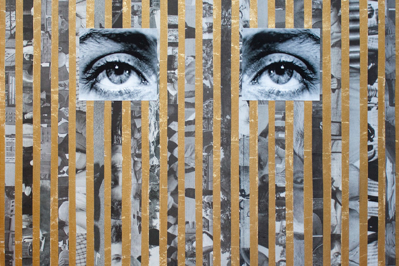 Anna Ostoya. Lee No. 1. 2013. Pigmented inkjet print, gold leaf, and newspaper on canvas, 24 x 20&#34; (61 x 50.8 cm). Courtesy the artist and Bortolami Gallery, New York. © Anna Ostoya