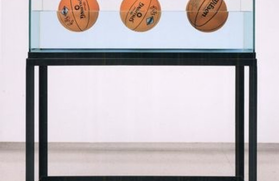 Jeff Koons. Three Ball 50/50 Tank (Two Dr. J. Silver Series, Wilson Supershot). 1985