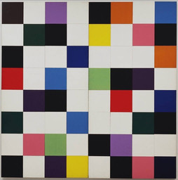 Ellsworth Kelly. Colors for a Large Wall. (1951). Oil on canvas. Sixty-four wood panels, overall: 7' 10 1/2" x 7' 10 1/2" (240 x 240 cm). The Museum of Modern Art, New York. Gift of the artist © 2008 Ellsworth Kelly