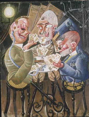 Otto Dix
(German, 1891-1969)
Skat Players (Die Skatspieler) (later titled Card-Playing War Cripples [Kartenspielende Kriegskrüppel])
1920
