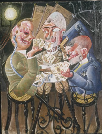 Otto Dix
(German, 1891-1969)
Skat Players (Die Skatspieler) (later titled Card-Playing War Cripples [Kartenspielende Kriegskrüppel])
1920
