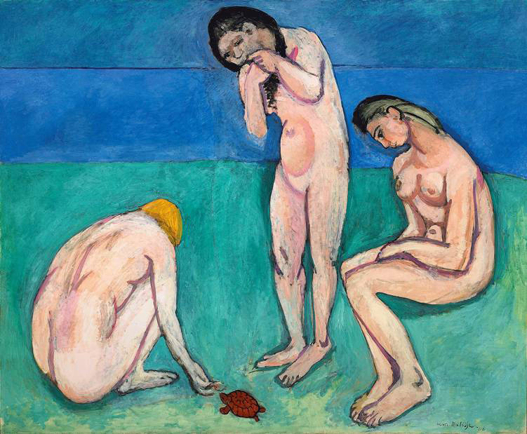 Henri Matisse. _Bathers with a Turtle._ 1907–08. Oil on canvas, 179.1 x 220.3 cm (70 1/2 x 87 3/4 in.). Saint Louis Art Museum, gift of Mr. and Mrs. Joseph Pulitzer Jr. © 2010 Succession H. Matisse/Artists Rights Society (ARS), New York