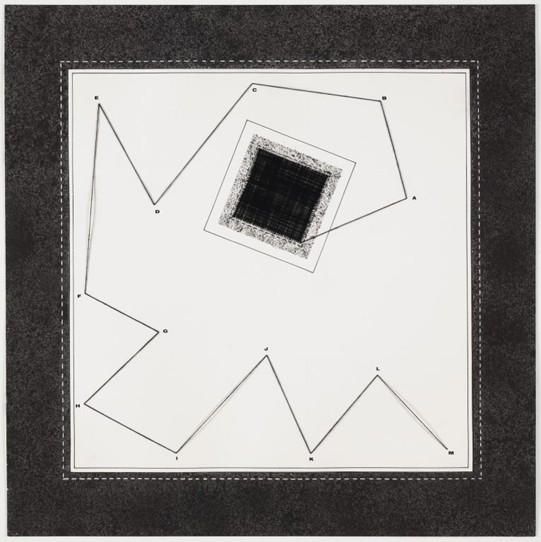 Anna Maria Maiolino. _Desde A até M (From A to M),_ from the series _Mapas Mentais (Mental Maps)._ 1972–99. Thread, synthetic polymer paint, ink, transfer type, and pencil on paper, 19 5/8 x 19 1/2" (49.8 x 49.5 cm). The Museum of Modern Art, purchase