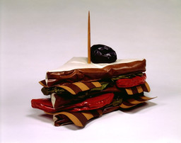Giant BLT (Bacon, Lettuce and Tomato Sandwich)
Date: 1963
Medium: Vinyl, kapok, and wood painted with acrylic
Dimensions: 32 x 39 x 29" (81.3 x 99.1 x 73.7 cm)
Credit Line: Whitney Museum of American Art, New York
Gift of The American Contemporary Art Foundation, Inc., Leonard A. Lauder, President