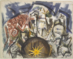 John Marin (American, 1870–1953)
Lower Manhattan (Composing Derived from Top of Woolworth)
1922
Gouache and charcoal with paper cut-out attached with thread on
paper
21 5/8 x 26 7/8" (54.5 x 67.5 cm)
Acquired through the Lillie P. Bliss Bequest
143.1945