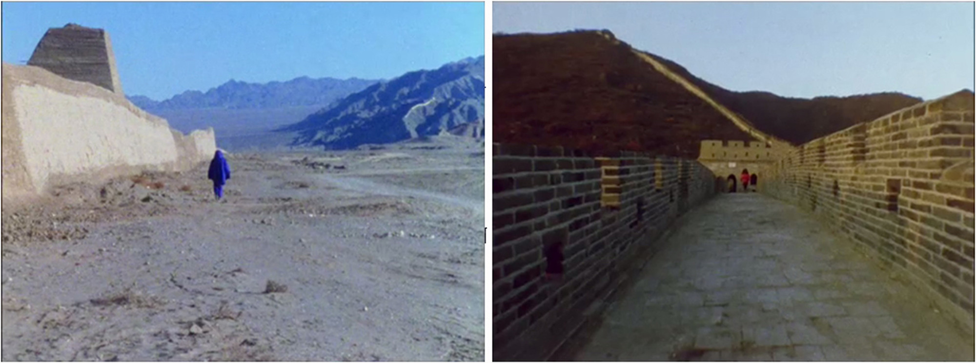 Marina Abramović and Ulay. _The Great Wall Walk._ 1988/2010. Originally performed for 90 days along The Great Wall of China. 16mm film (color, silent) transferred to two-channel video. 16:45 min. © 2010 Marina Abramović. Courtesy Marina Abramović and Sean Kelly Gallery/Artists Rights Society (ARS), New York