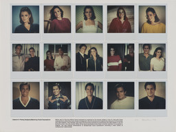 Robert Heinecken. Lessons in Posing Subjects/Matching Facial Expressions. 1981. Fifteen internal dye-diffusion transfer prints (SX-70 Polaroid) and lithographic text, mounted on Rives BFK paper, 15 × 20″ (38.1 × 50.8 cm) overall. Collection UCLA Grunwald Center for Graphic Art, Hammer Museum, Los Angeles. Gift of Dean Valentine and Amy Adelson. © 2014 The Robert Heinecken Trust