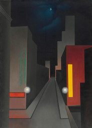 George Ault (American, 1891–1948)
New Moon, New York
1945
Oil on canvas
28 x 20" (71.1 x 50.8 cm)
Gift of Mr. and Mrs. Leslie Ault