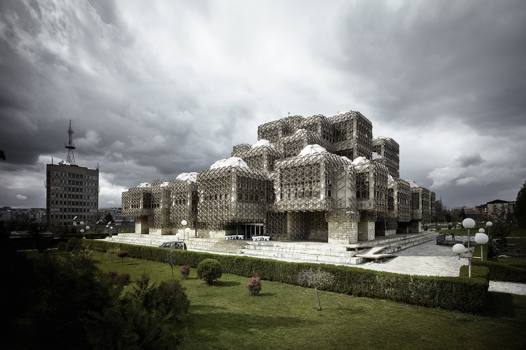 Andrija Mutnjaković (b. 1929). National and University Library of Kosovo, Pristina, Kosovo. 1971–82. Exterior view. Photo: Valentin Jeck, commissioned by The Museum of Modern Art, 2016