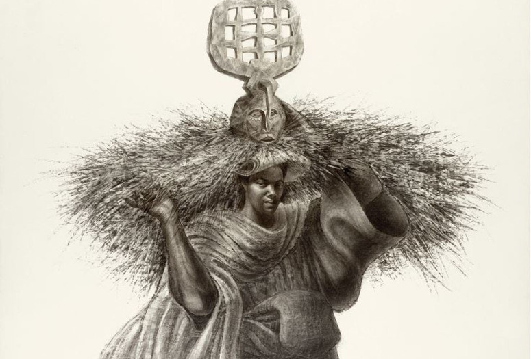 Charles White. J’Accuse #7. 1966. Charcoal on paper, 39 1/4 x 51 1/2" (99.7 × 130.8 cm). Private collection. © The Charles White Archives/Photo courtesy of Michael Rosenfeld Gallery LLC, New York, NY