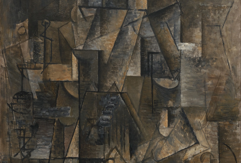 Pablo Picasso. "Ma Jolie". 1911–12. Oil on canvas, 39 3/8 x 25 3/4" (100 x 64.5 cm). Acquired through the Lillie P. Bliss Bequest (by exchange). © 2018 Estate of Pablo Picasso/Artists Rights Society (ARS), New York