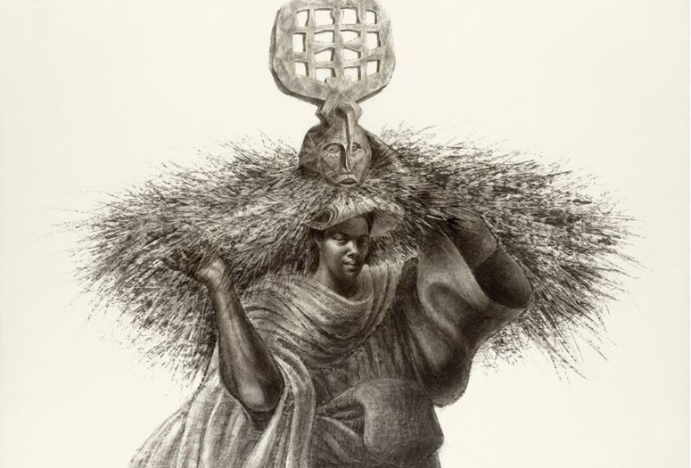 Charles White. J’Accuse #7. 1966. Charcoal on paper, 39 1/4 x 51 1/2" (99.7 × 130.8 cm). Private collection. © The Charles White Archives/Photo courtesy of Michael Rosenfeld Gallery LLC, New York, NY